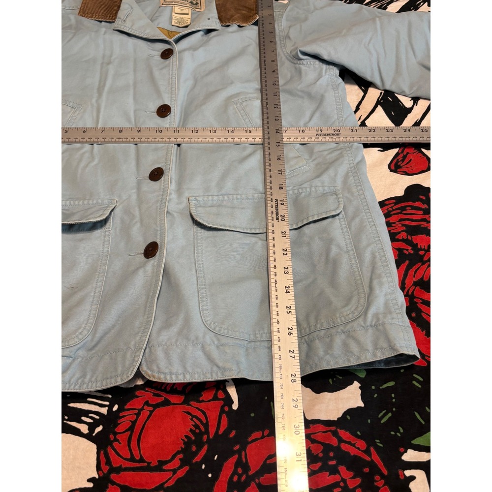 LL Bean Women Blue Cotton Canvas Field Coat Corduroy Trim Quilted Lining S vtg - Picture 10 of 10